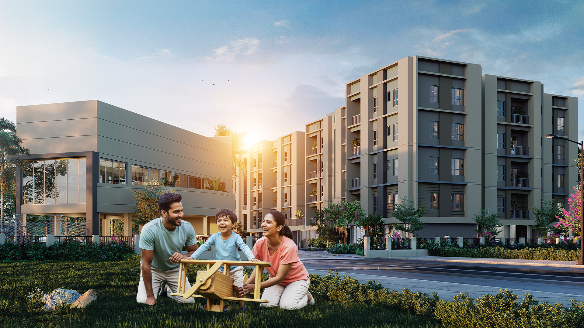 Riverside luxury apartments aerial view